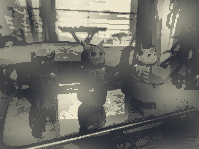 Three Chthönchen made from different colors of clay